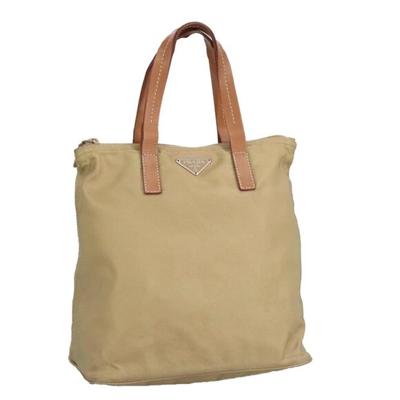 PRADA Hand Bag Nylon Beige Silver Auth 97427 - Picture 1 of 16